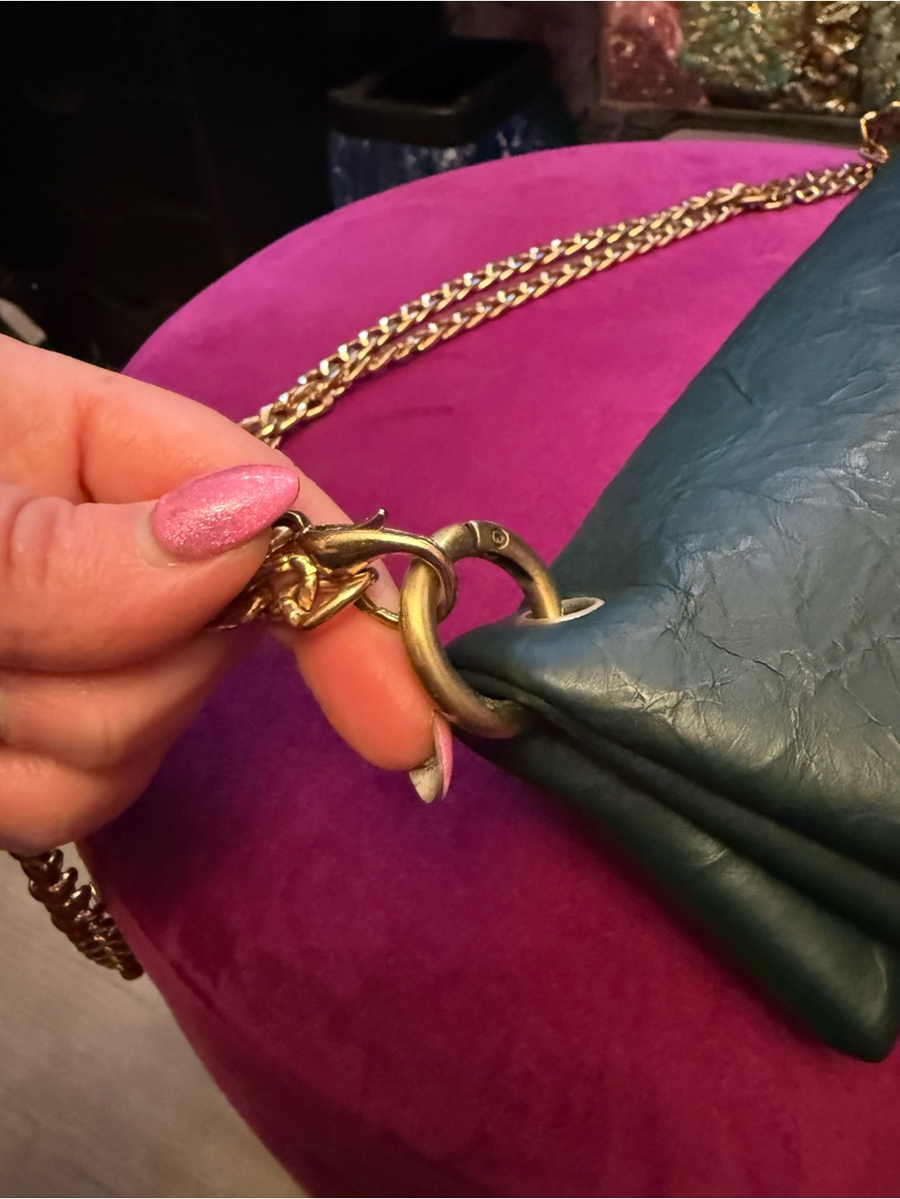 Anthropologie Dark Green Fold-Over Crossbody with Gold Chain Strap - Picture 8 of 11